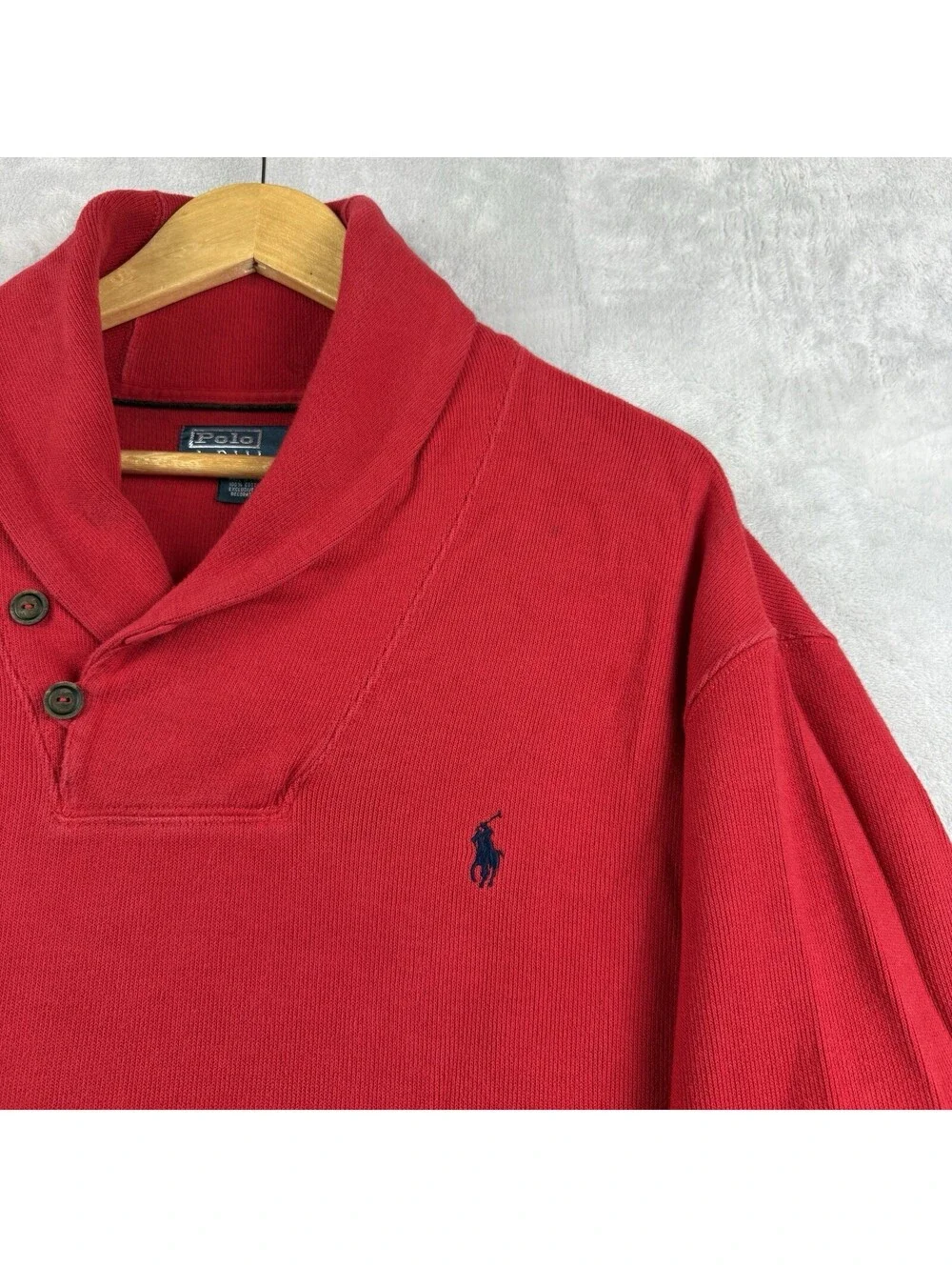 Polo Ralph Lauren Red Shawl Collar Pullover Sweatshirt Cotton Pony Logo Men XXL